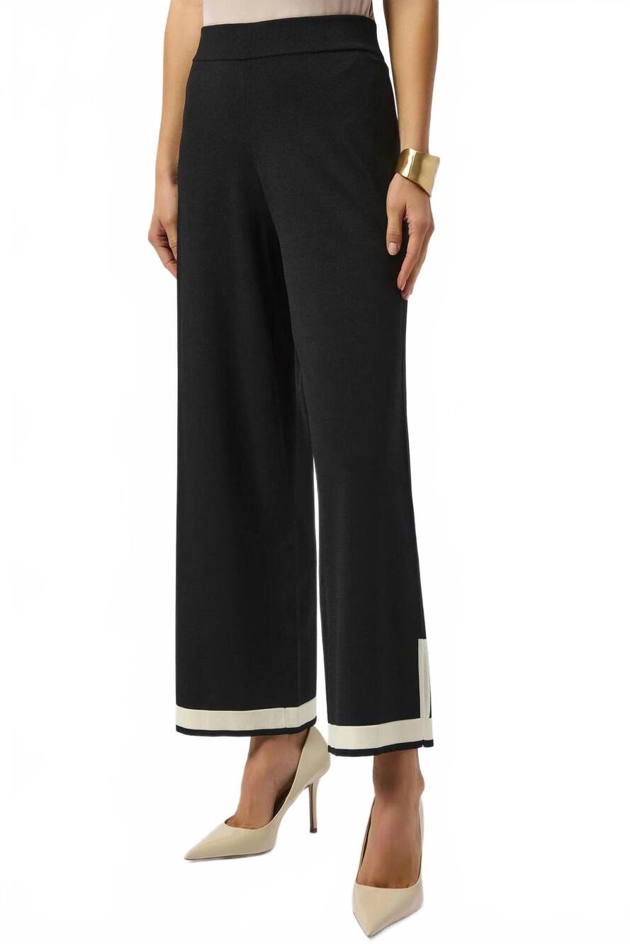 NEW JOSEPH RIBKOFF color block knit wide leg pants in black/vanilla